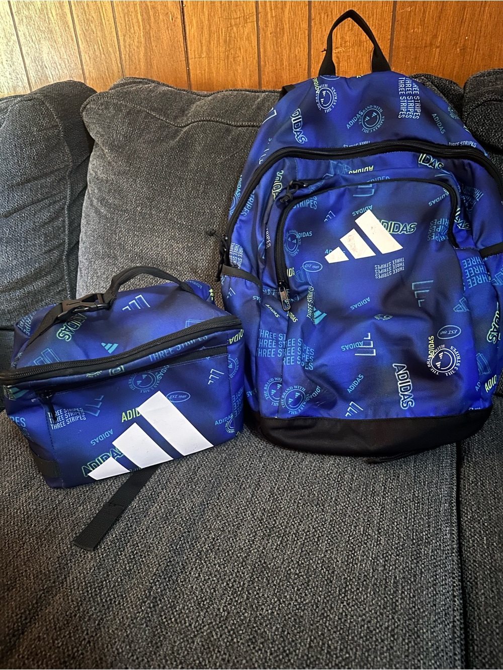 adidas Blue Graphic Backpack with Matching Pouch